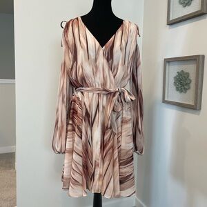 Bebe Pink & White Faux Wrap Cold Shoulder Midi Dress With Tie Belt NWT!